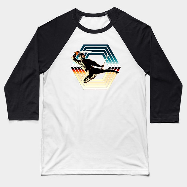 Hexagonal 80s Ninja Baseball T-Shirt by Doc Multiverse Designs